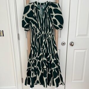 Anthropologie Green and White Ruffled Wrap Midi Dress